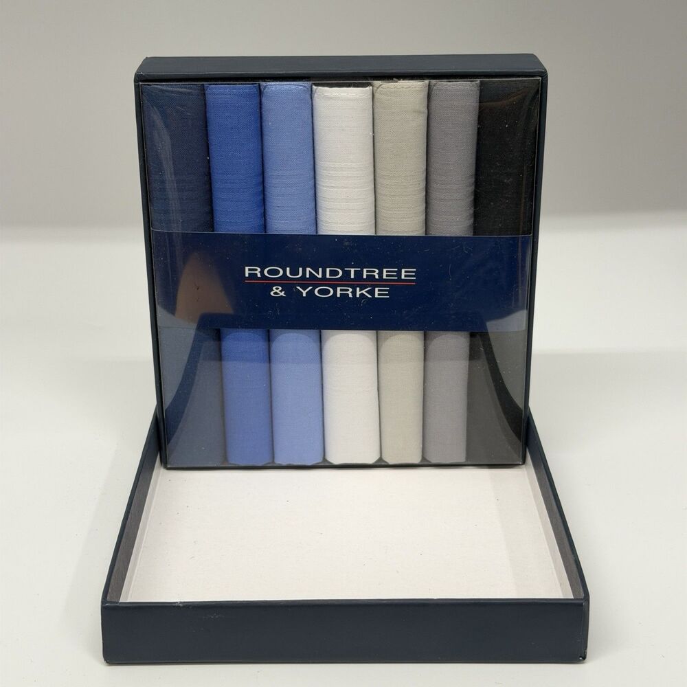Roundtree & Yorke Mens Handkerchiefs 7 Pc Gift Box Assorted Colors New Old Stock